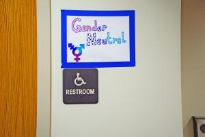 The sign designating the new restroom on the third floor of the UC as gender-neutral. Audrey Jensen | The Scribe